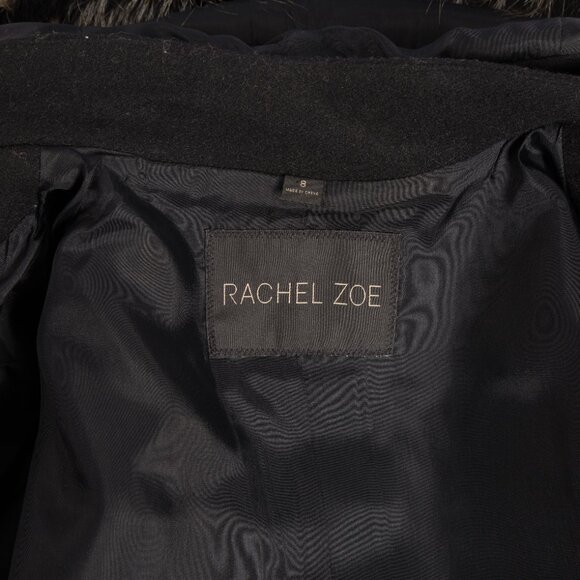 Rachel Zoe Black Wool Military Coat with Faux Fur Trim Size US 8 - Picture 9 of 11